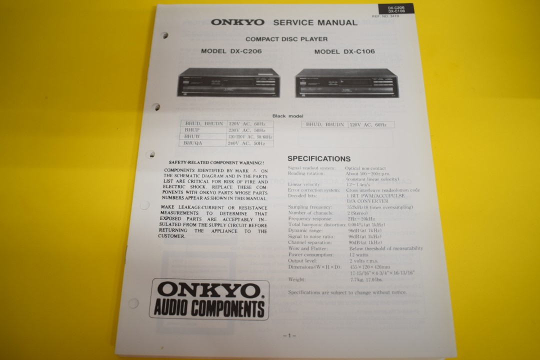 Onkyo DX-C206 / DX-C106 CD-Speler Service Manual