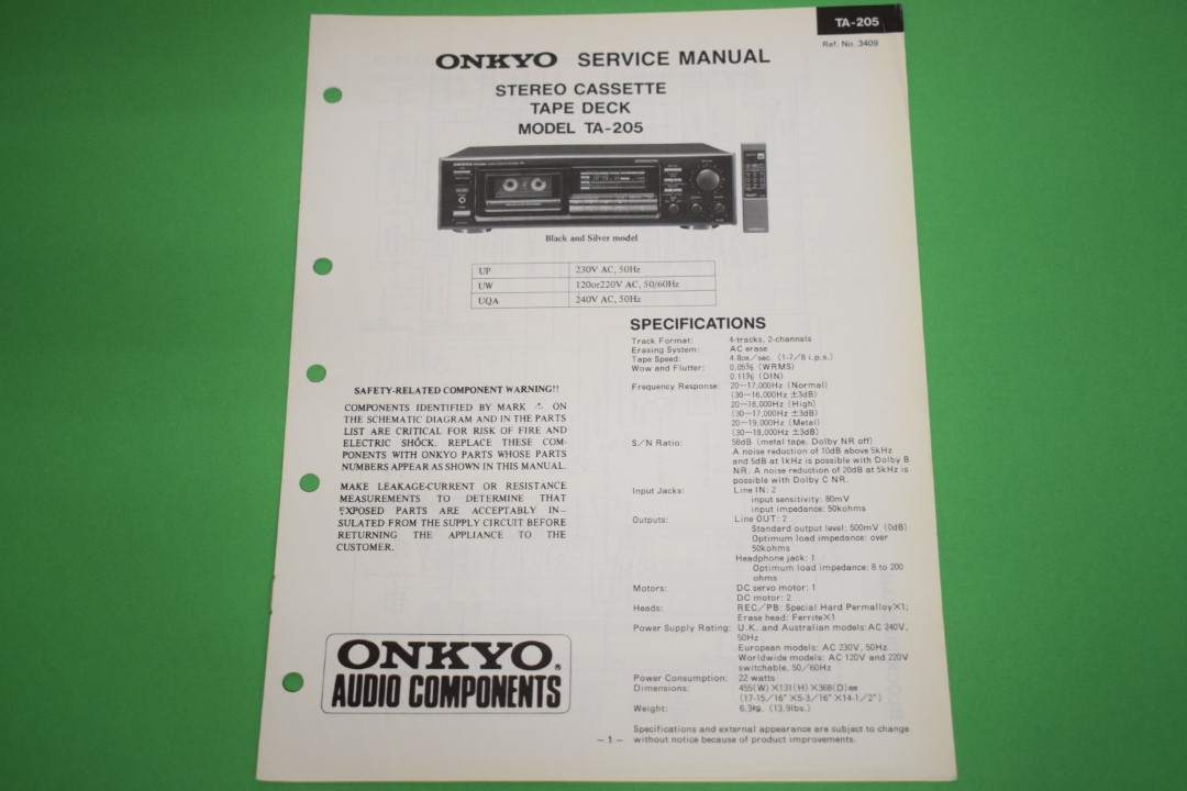 Onkyo TA-205 cassettedeck Service Manual