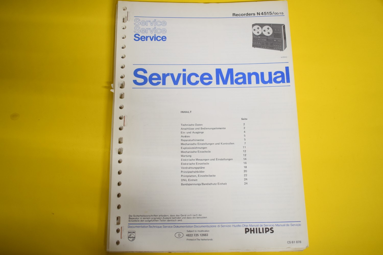 Philips N4515 bandrecorder Service Manual – Duits