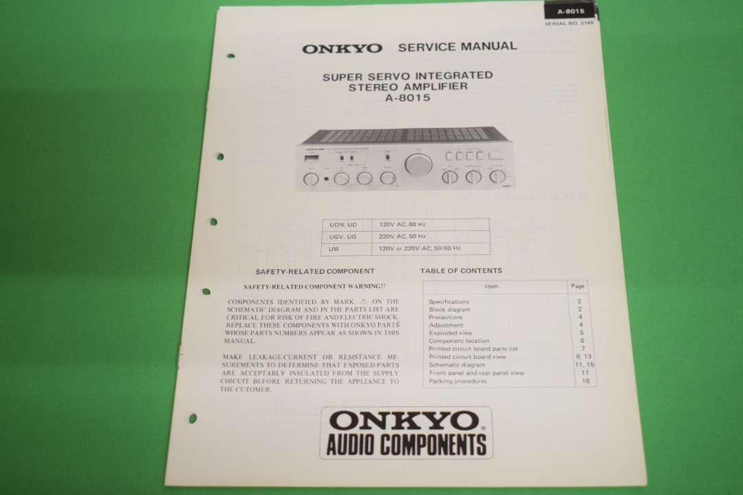 Onkyo A-8015 Stereo Versterker Service Manual