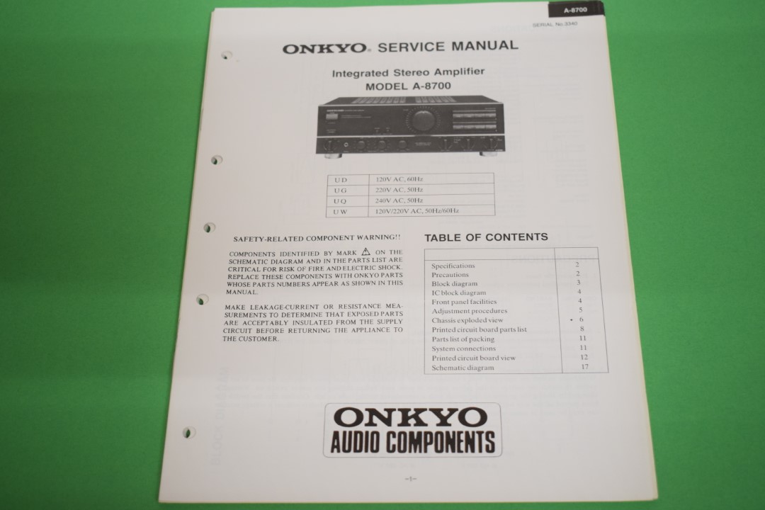 Onkyo A-8700 Stereo Versterker Service Manual