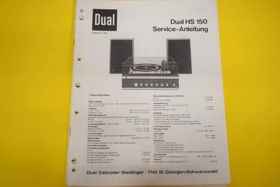 Dual HS 150 Platenspeler / Versterker / Luidspreker Service Manual